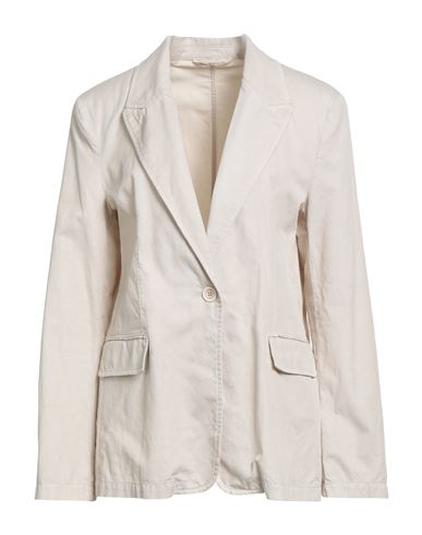 Woman Blazer Cream Size 8 Cotton, Linen, Elastane