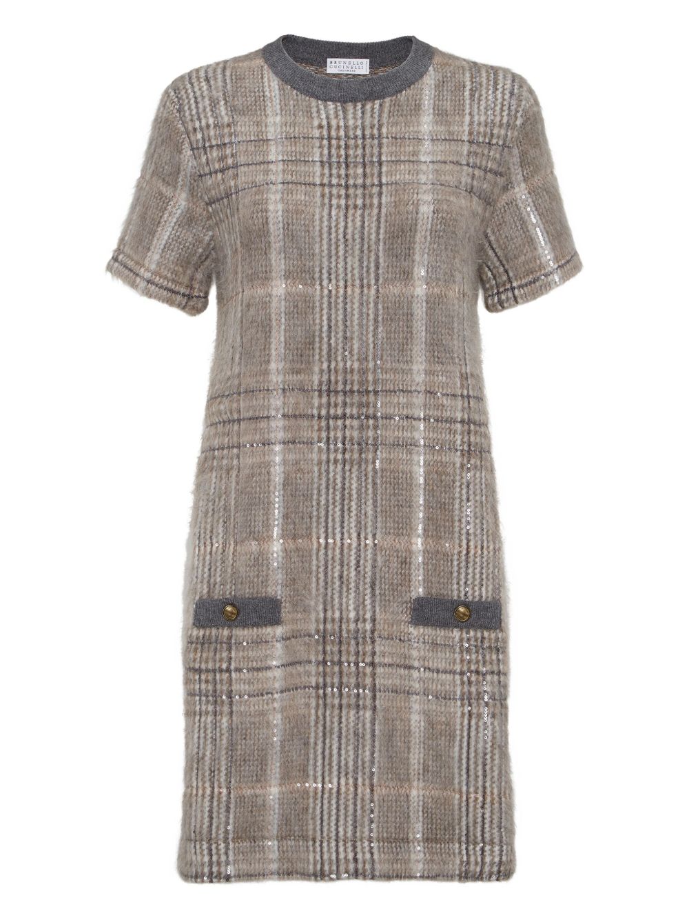 Check-pattern sequin dress - Brown