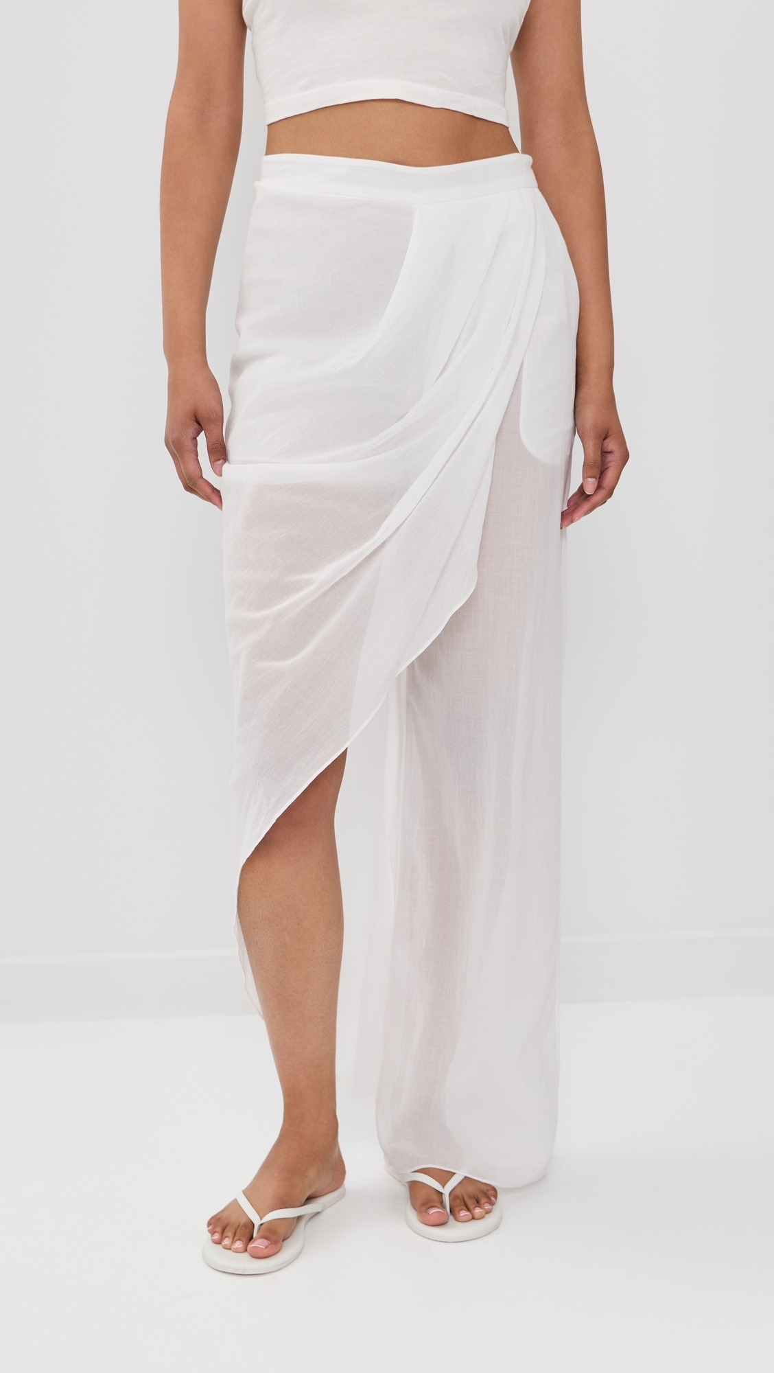 Draped Skirt Cotton Trousers White