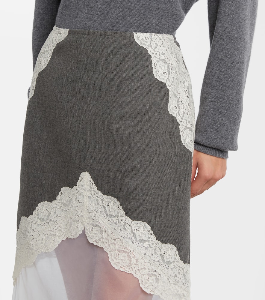 Lace-trimmed wool midi skirt