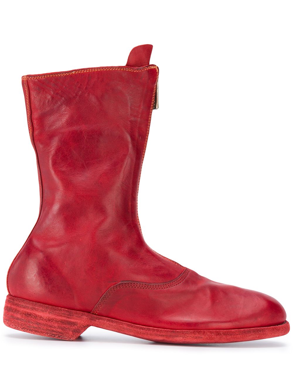 Front-zip leather boots - Red