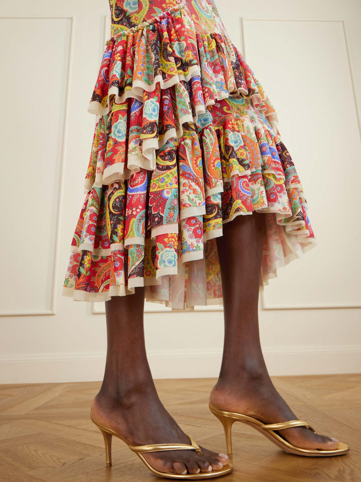 Ruffled Paisley-print Chiffon Midi Dress - Multi
