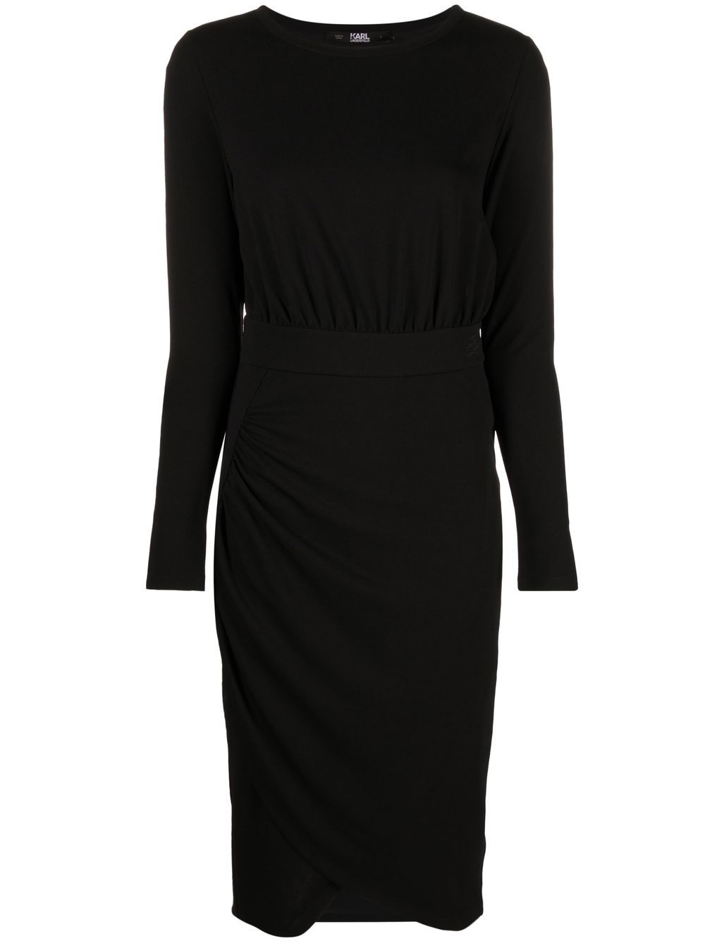 Logo-embroidered long-sleeve jersey dress - Black