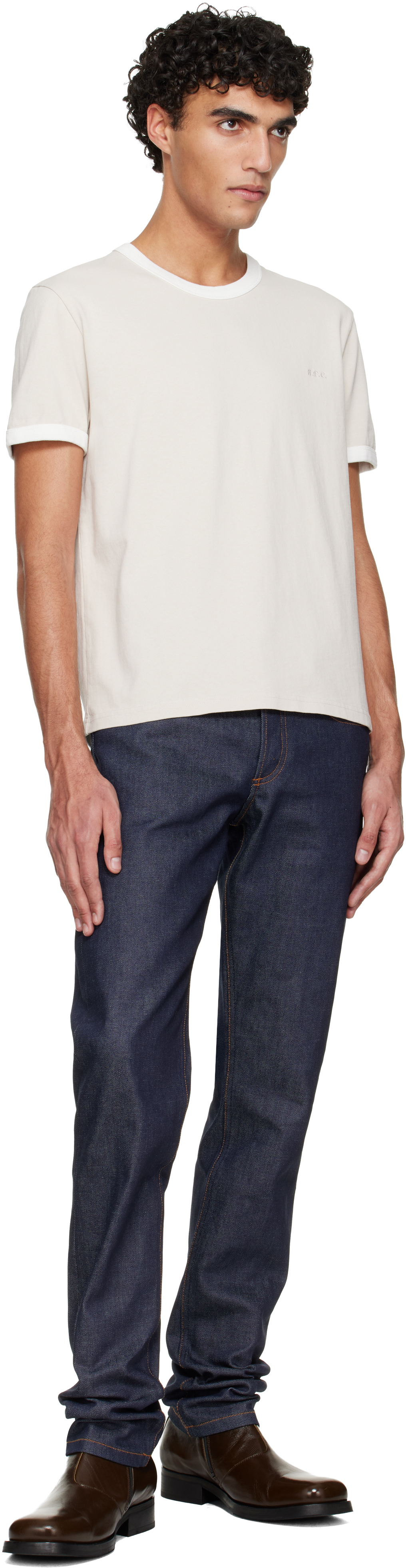 Beige Embroidered Logo T-shirt