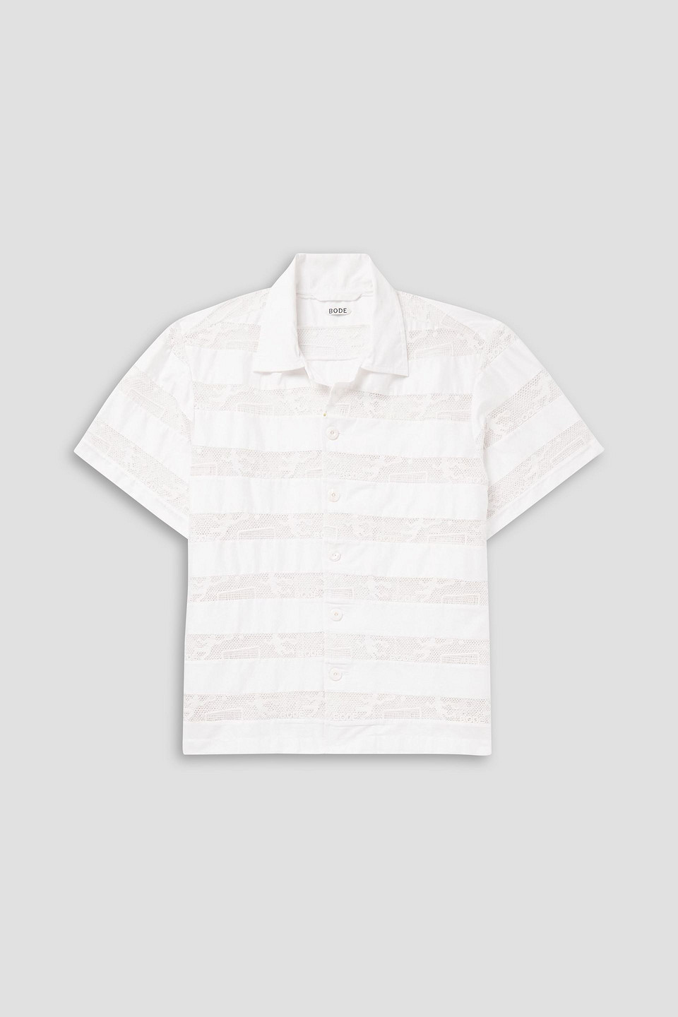 Camp-collar paneled cotton-poplin and lace shirt - White - XL