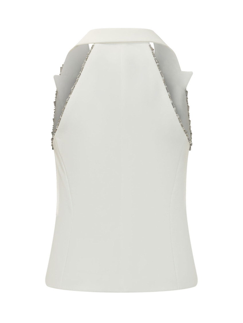 White Solid Notched Lapel Blazer