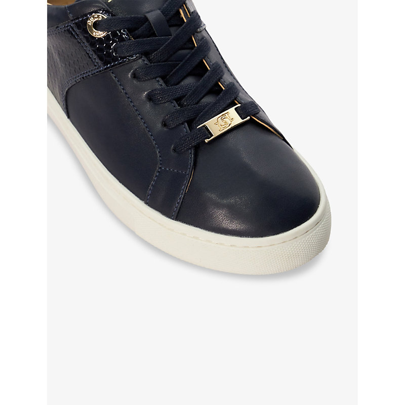 Womens Navy-synthetic Elodiie Faux-leather Low-top Trainers