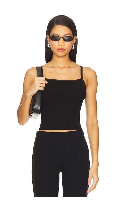 DONNI. Rib Satin Tank Top in Black. - XL also in