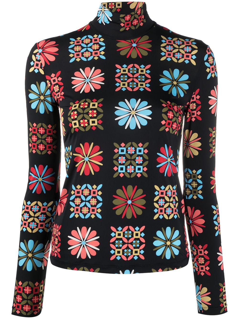 Floral turtleneck top - Black