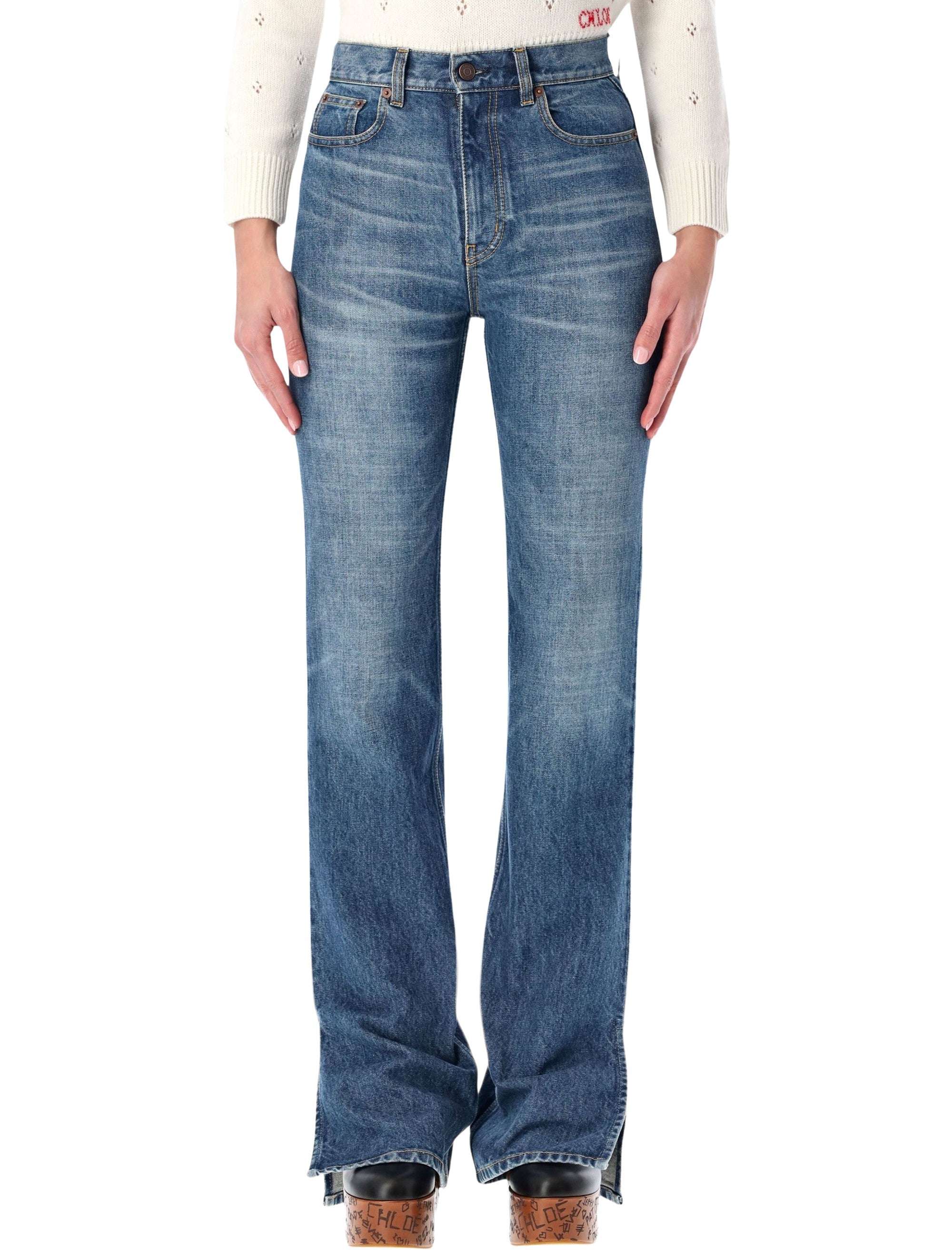 Chloé High-Rise Straight-Leg Jeans with Slit Hem - Size 26