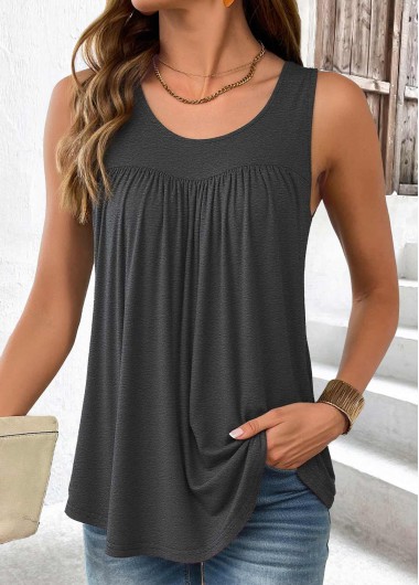 Modlily Dark Grey Sleeveless Round Neck Tank Top