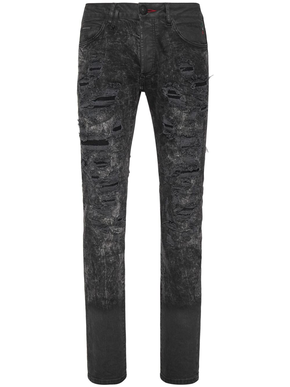 Distressed-effect mid-rise slim-cut jeans - Blue