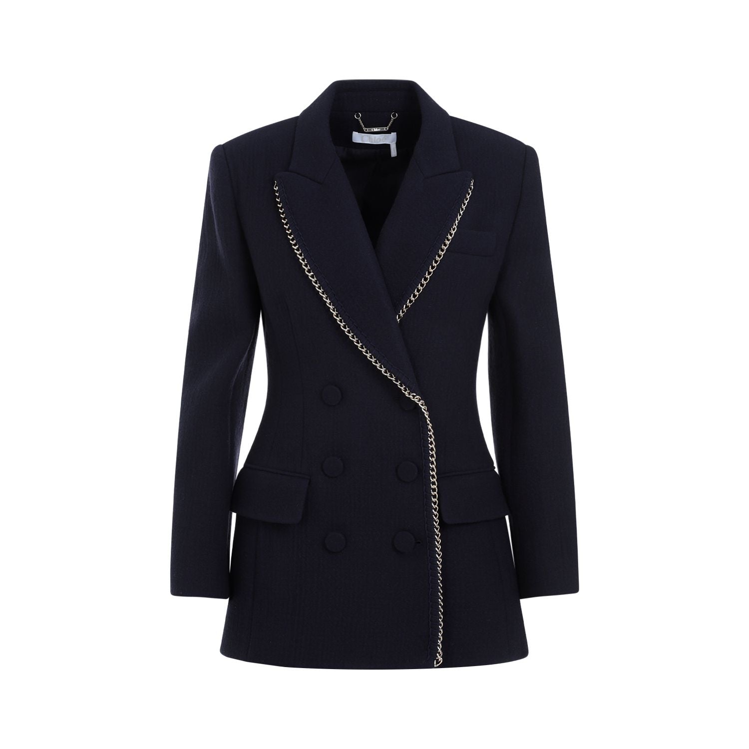 Chain-link Trim Double-breasted Blazer