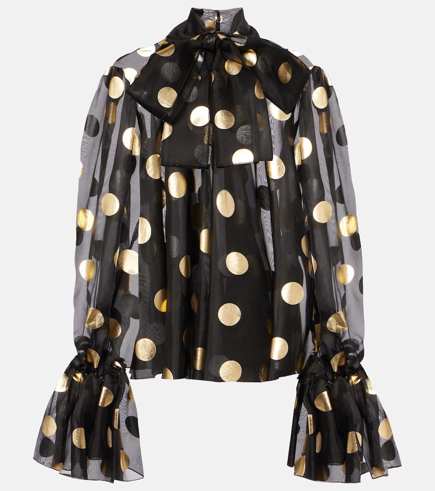 Polka-dot silk organza jacquard blouse