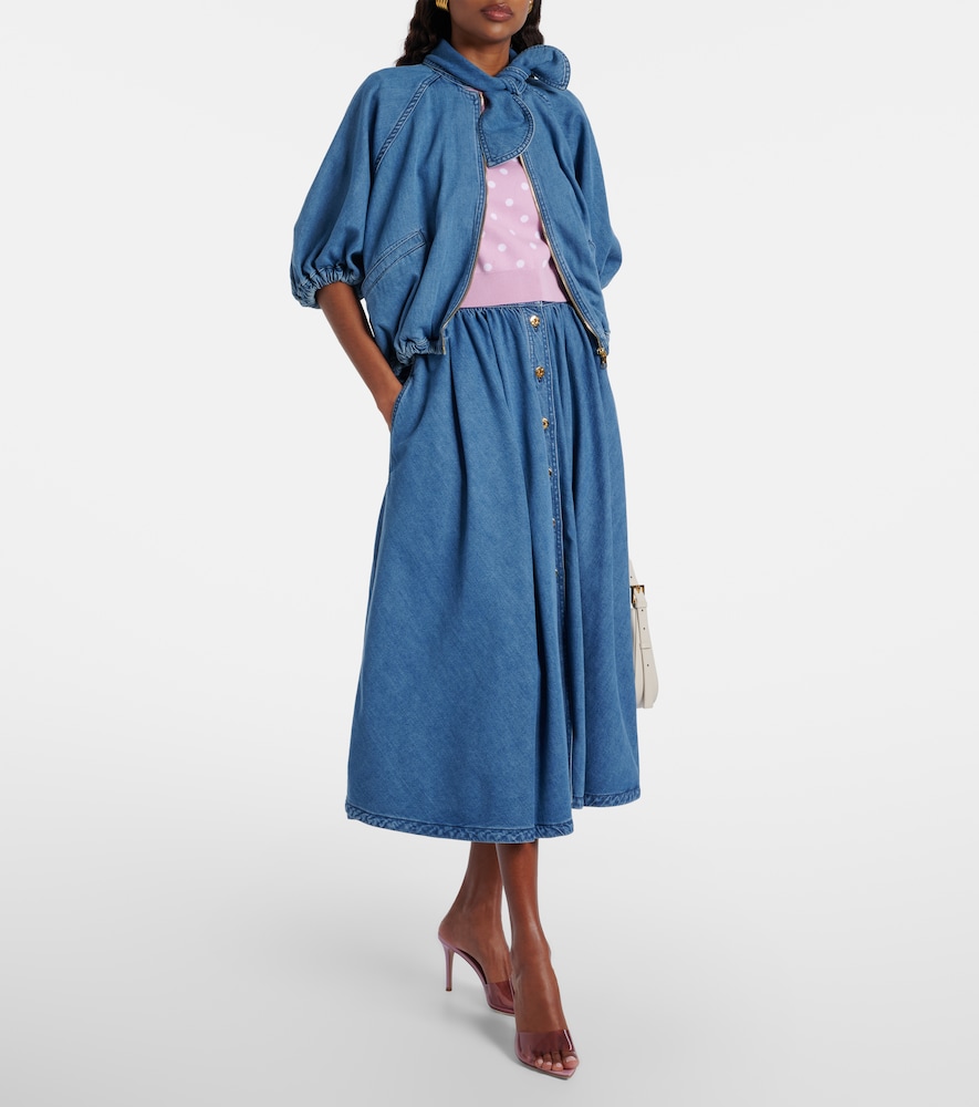 Tie-neck denim jacket