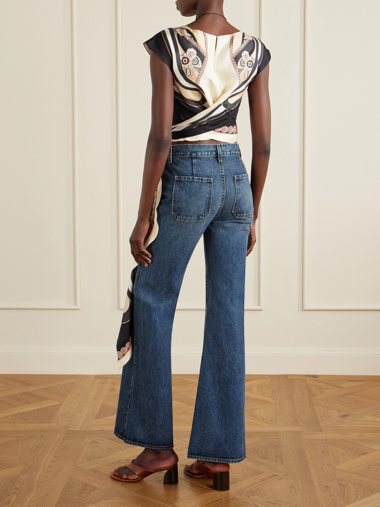 Tie-detailed Printed Silk-twill Blouse - Neutrals