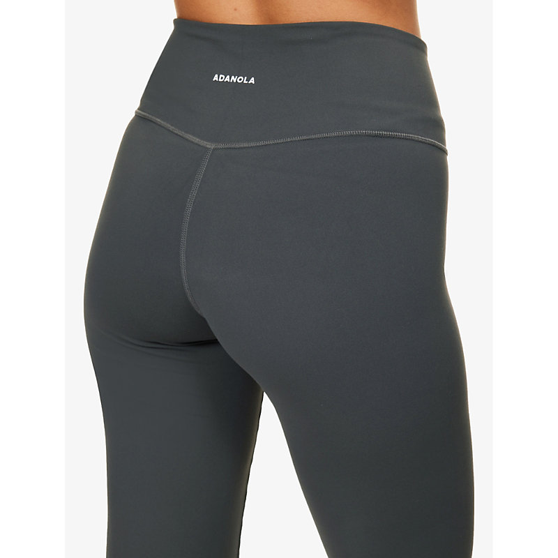 Womens Charcoal Yoga Flared-leg High-rise Stretch-woven Leggings 