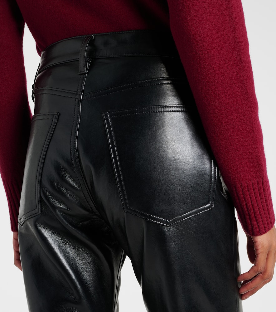 Mid-rise leather-blend bootcut pants