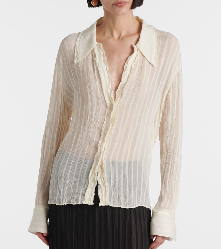 Ruffled striped semi-sheer shirt