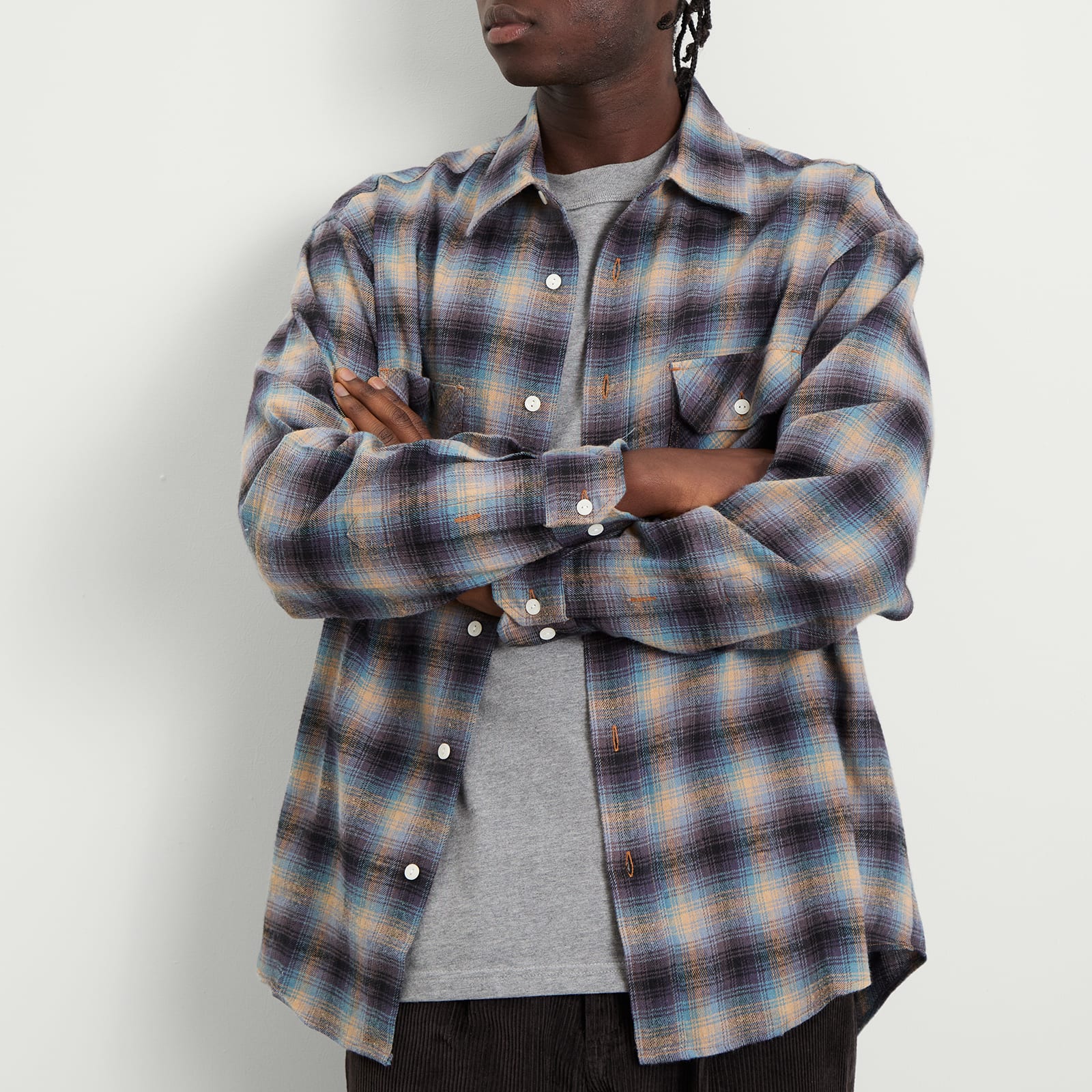 Men's Flannel Check Work Shirt Midnight Blue