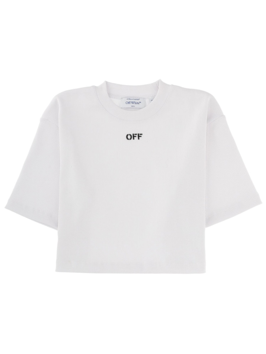 Off-White - cropped ribbed logo t shirt crewneck
