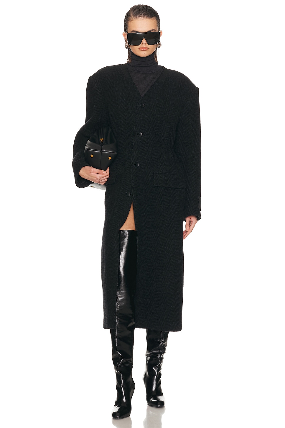 Alexander Wang Collarless Elasticated Waist Coat in Black & Charcoal - Black. L also in M