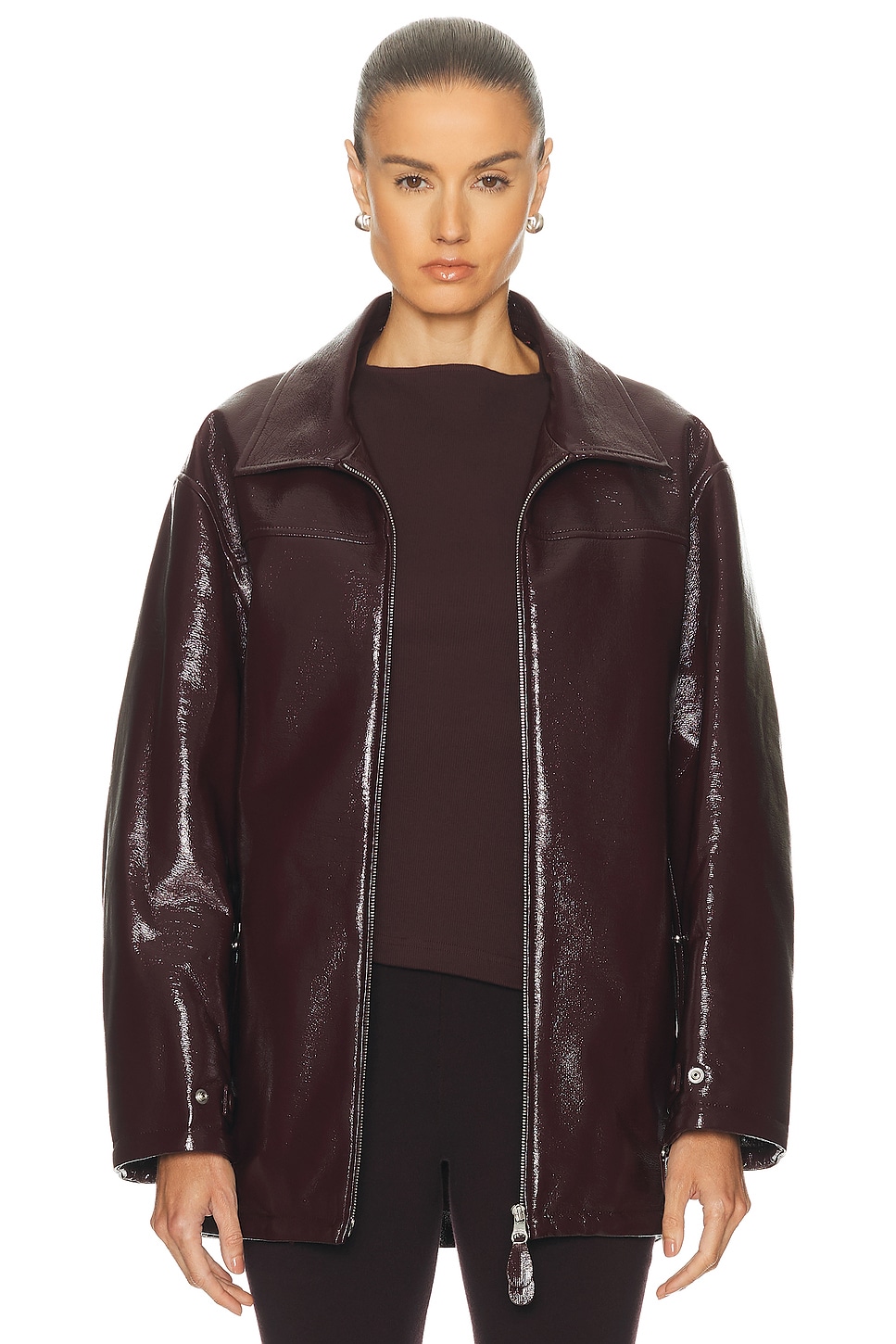 Courreges Maxi Bomber Jacket in Burgundy - Burgundy. M also in