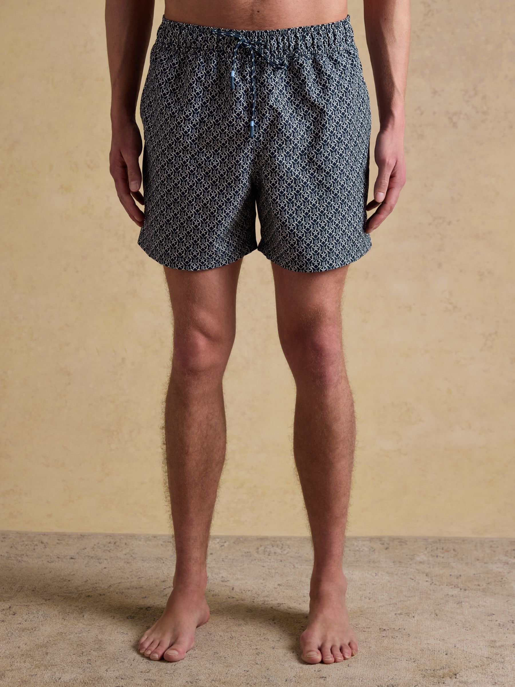 Overton Navy Scene Printed Rugby Style Swim Shorts