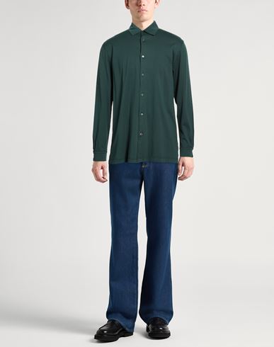 Man Shirt Dark green Size 36 Cotton