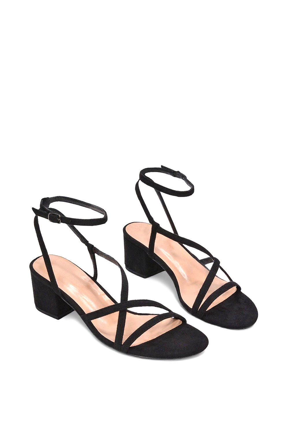 XY London Women's 'Maria' Ankle Strap Low Block Heel Strappy Sandals in Jet Black