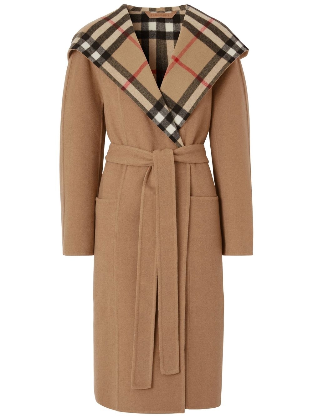 Checked-detail wrap coat - Brown