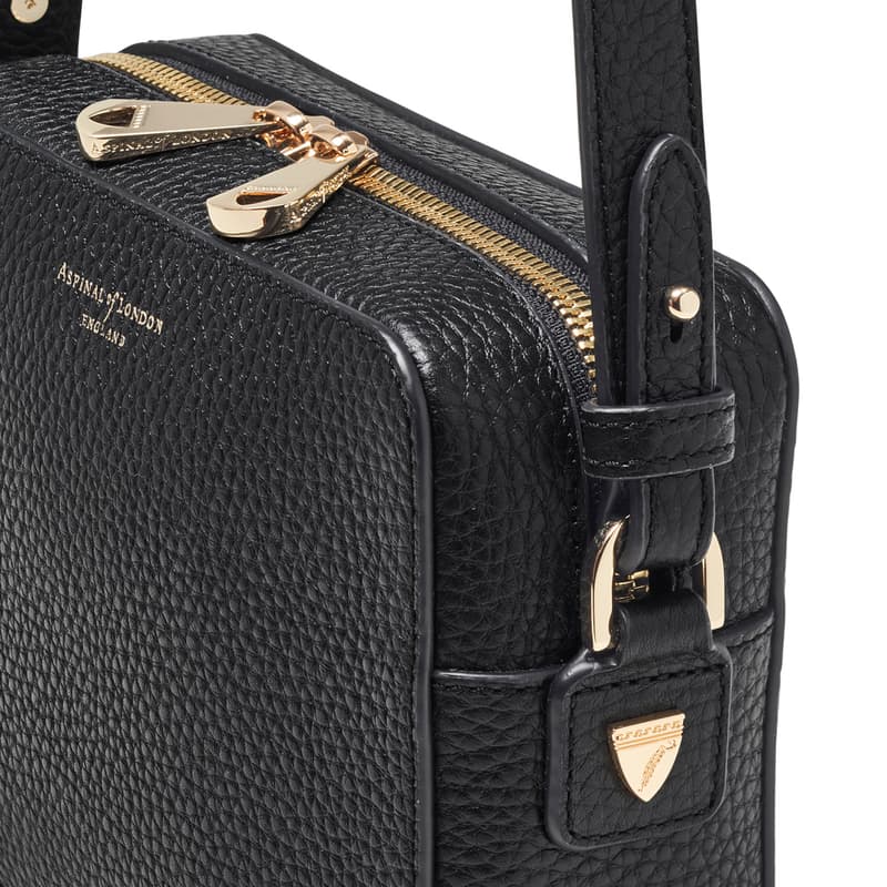 The Camera Crossbody Bag in Black Pebble with Webbing Strap