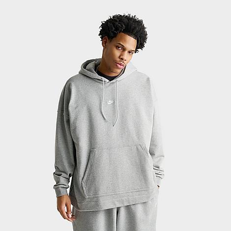 Men's Sportswear Club Oversized French Terry Pullover Hoodie in Dark Grey Heather/Light Smoke Grey/White