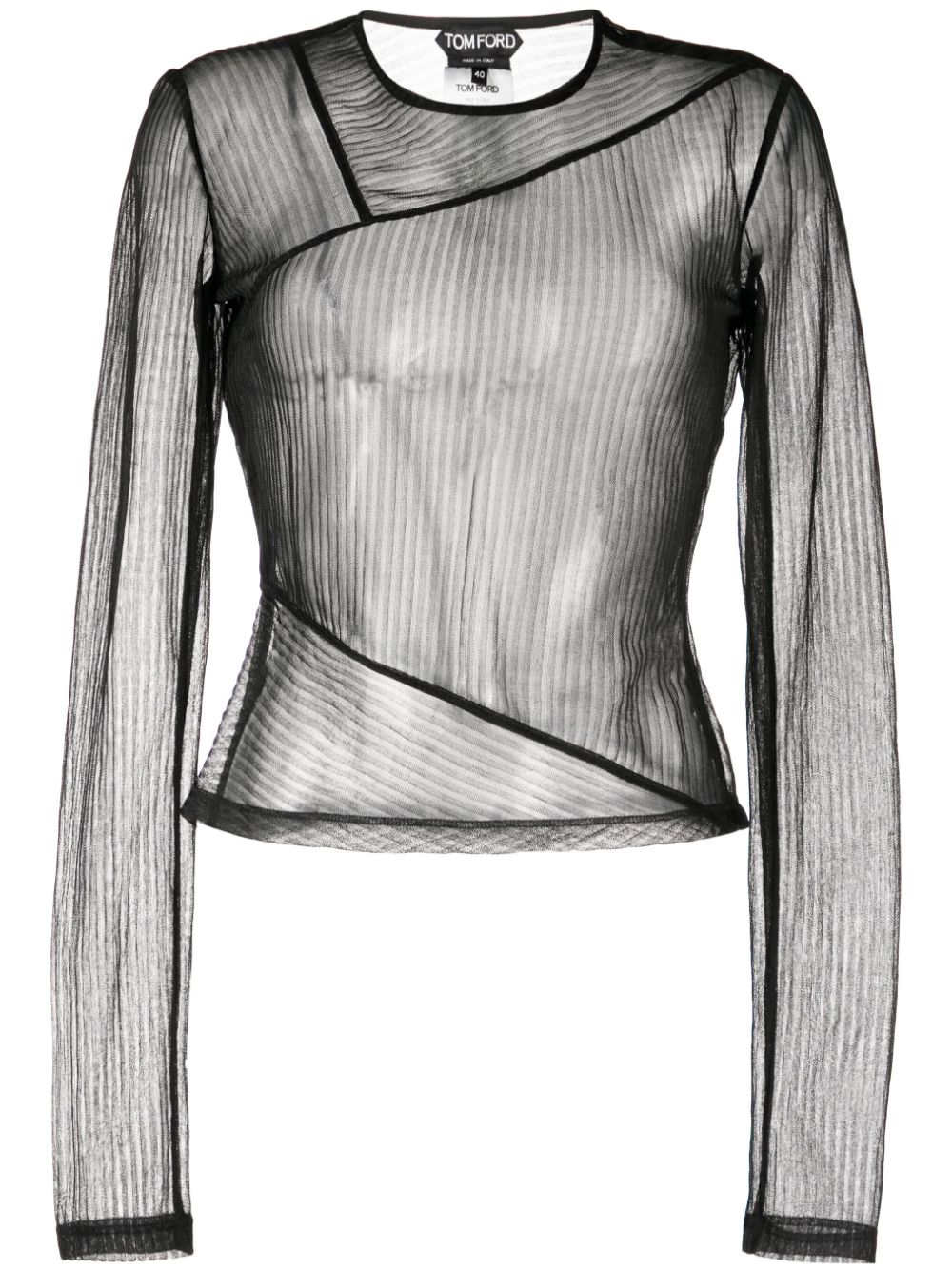 Sheer ribbed long-sleeve jersey top - Black