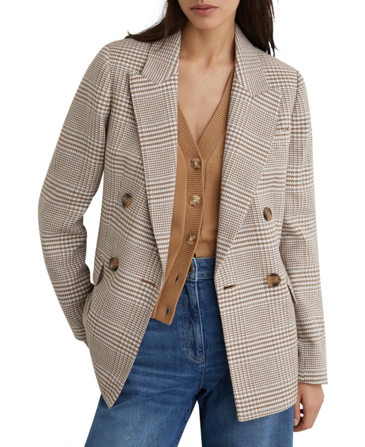 Women's Double-Breasted Check Blazer - Neutral