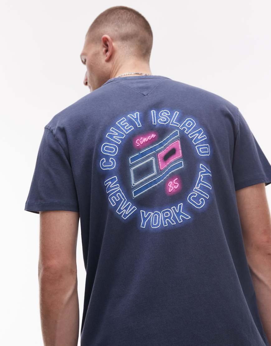 Neon coney island backprint t-shirt in navy