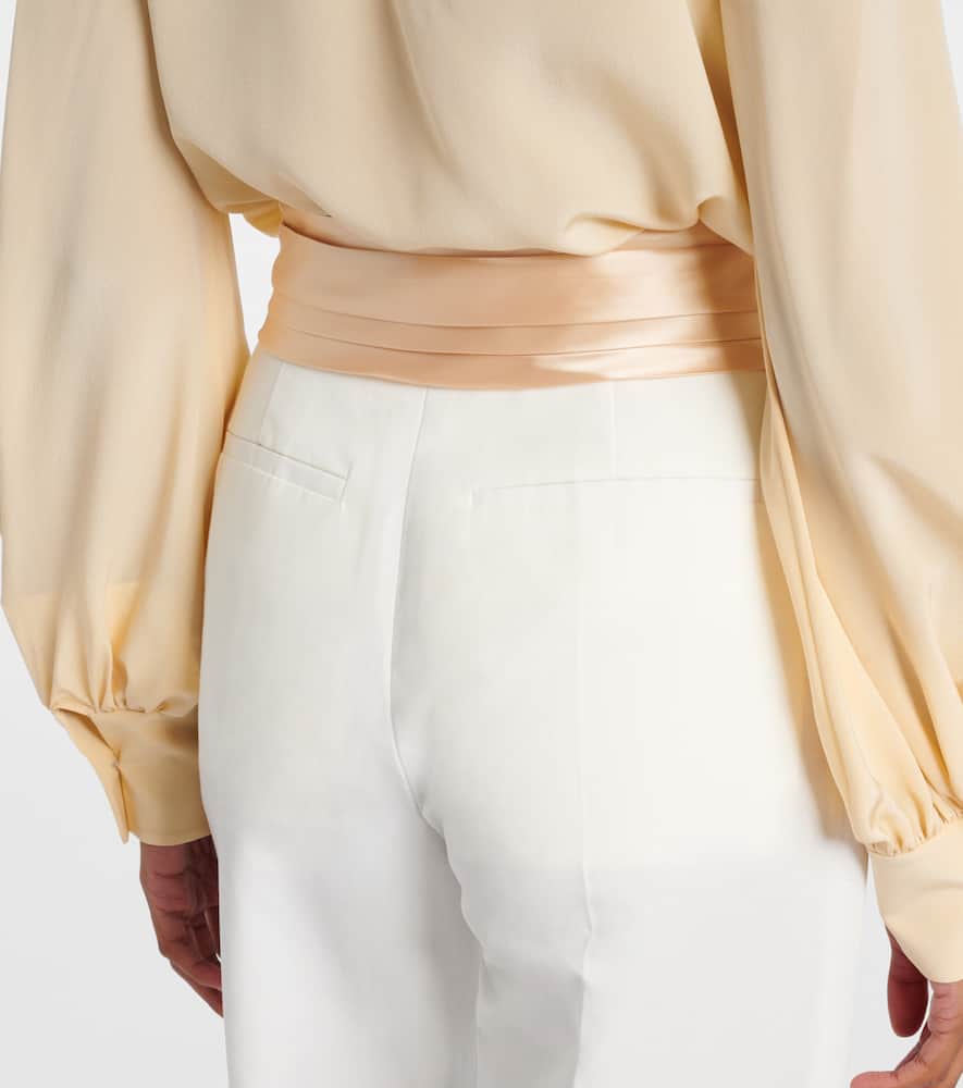 High-rise cotton and linen straight pants