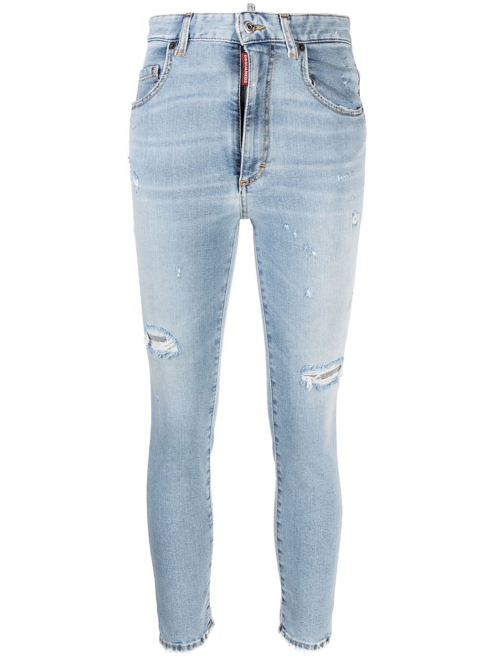 Logo-tag distressed skinny jeans - Blue