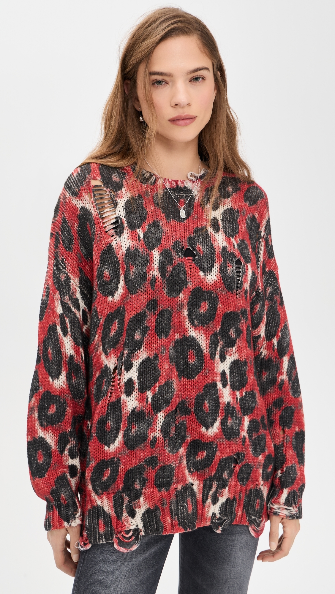 Printed Oversized Sweater Red/Black Leopard