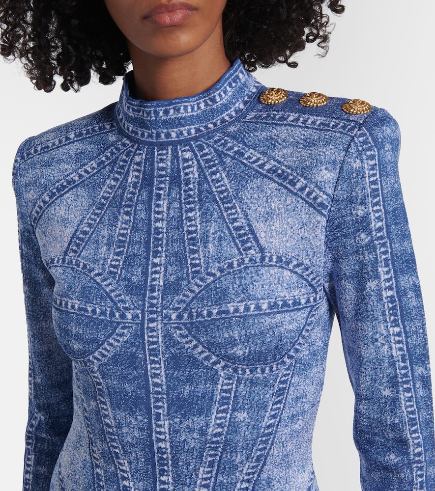 Trompe l'ail jacquard minidress