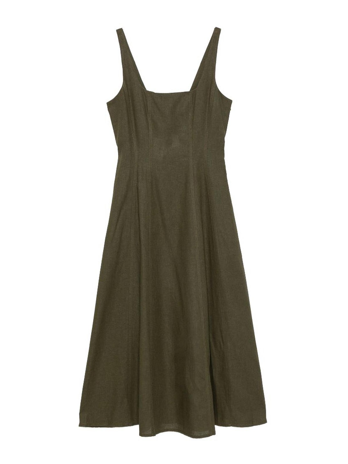 Midi Dress In Green Linen