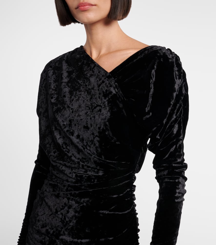 Ruched asymmetric velvet minidress
