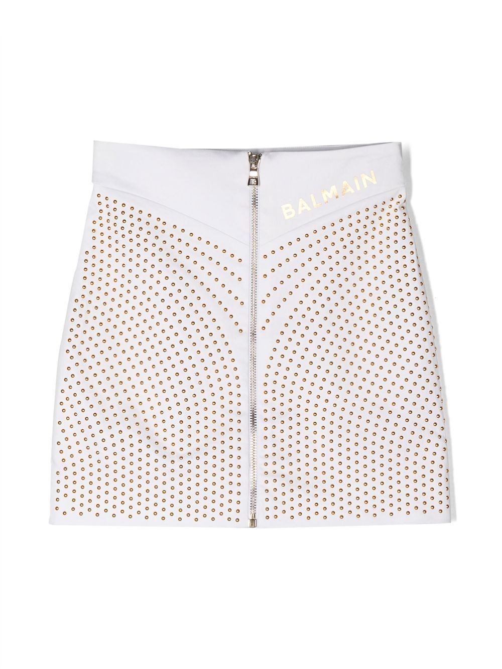Stud-embellished zip-up skirt - White