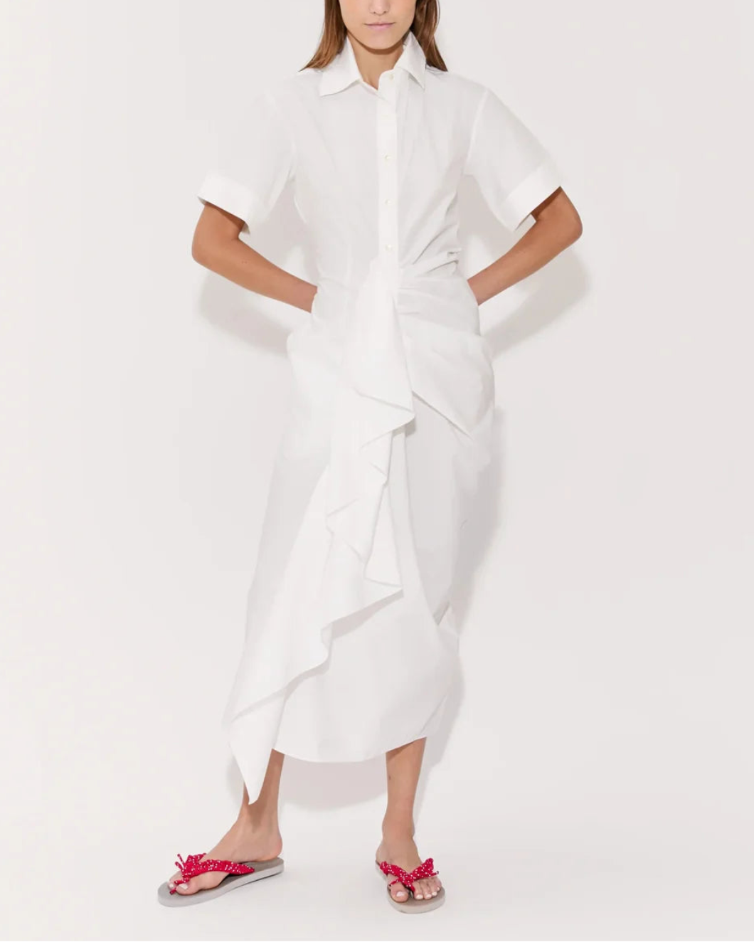 Gathered Ruffle Shirt Dress
