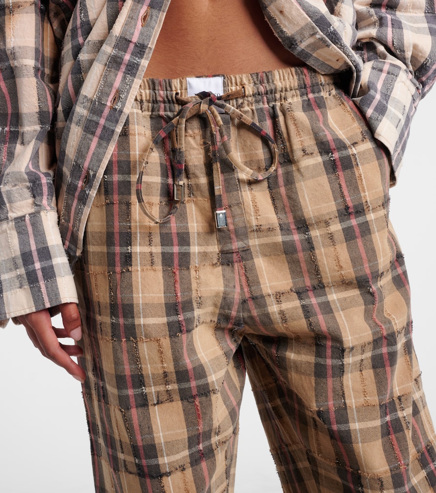 Checked cotton flannel cargo pants