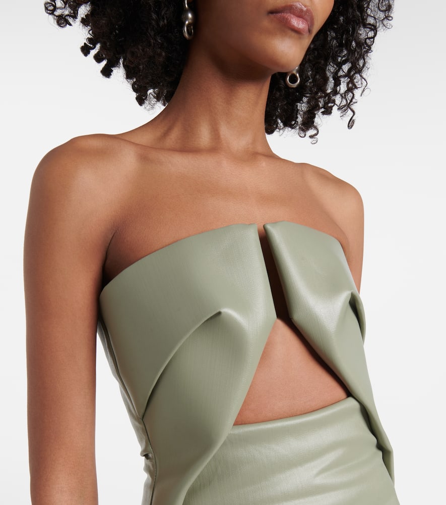 Prong cut-out coated denim gown