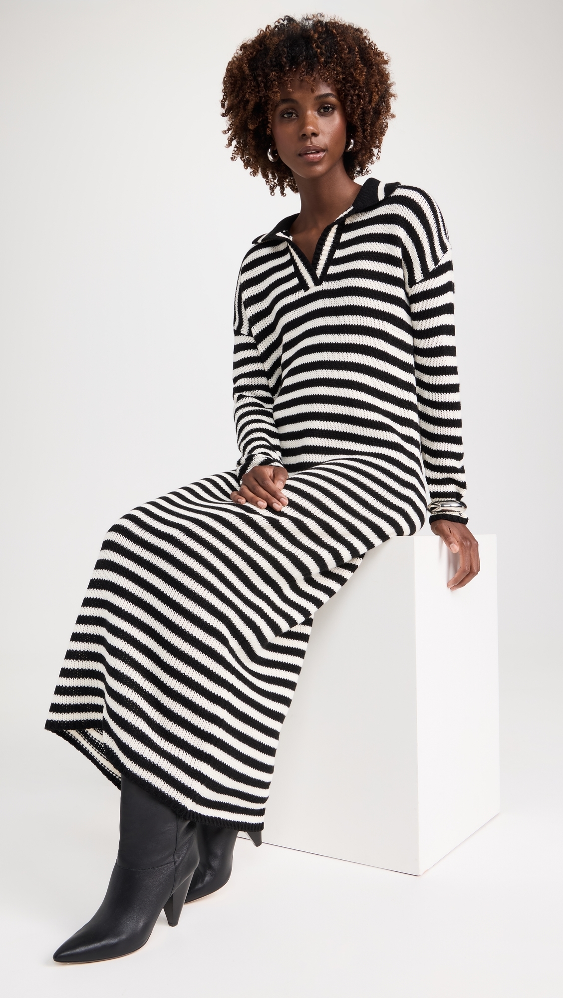 Raya Striped Polo Dress Black Multi