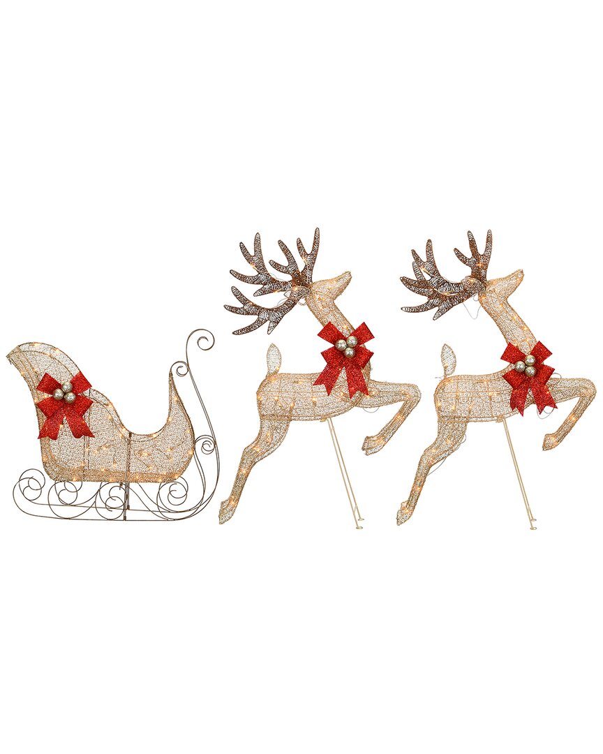 Champagne Reindeer & Sleigh w/ Clear Lights