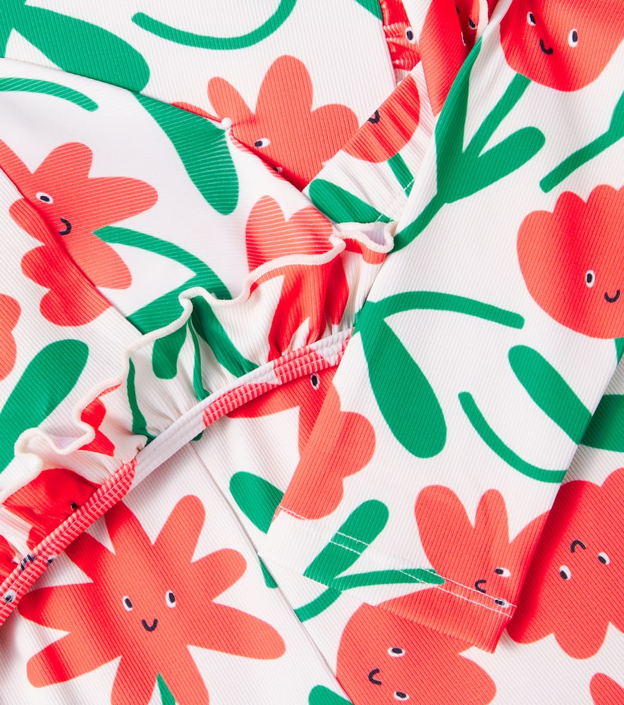 Jellymallow Floral ruffled swimsuit and cap set