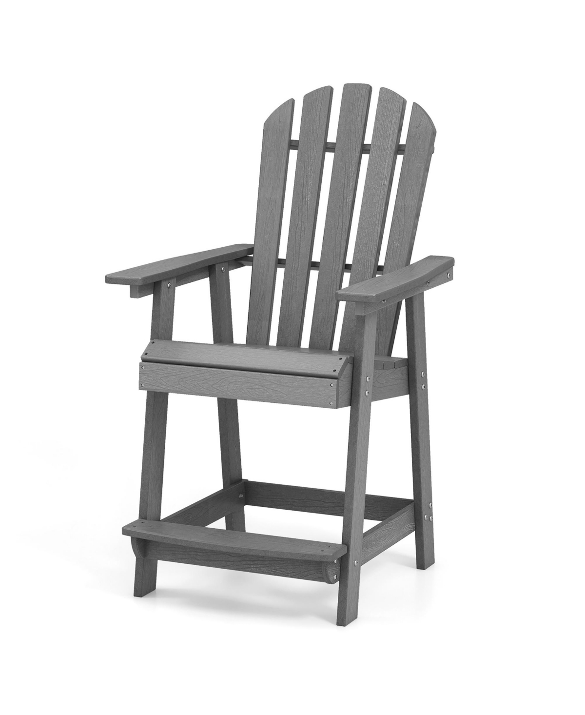 Tall Bar Stool Hdpe Chair w/ Armrest Footrest Home Indoor Outdoor Patio - Grey